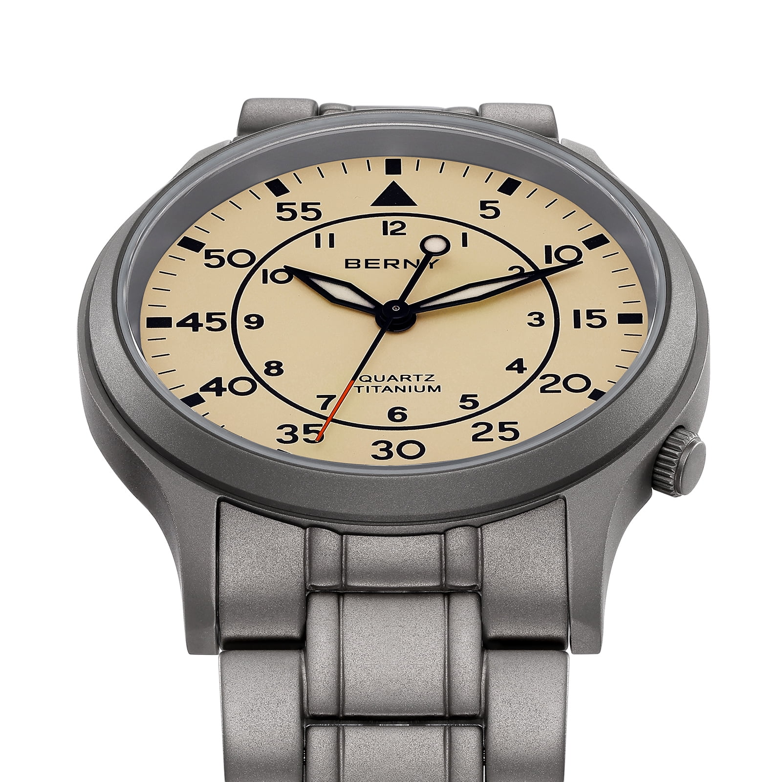 BERNY Titanium Watches for Men, Sport Military Men Watch with Japanese Quartz Movement, Super Luminous, Fashion Men's Field Watch, Casual 5ATM Waterproof Army Wristwatch, Beige