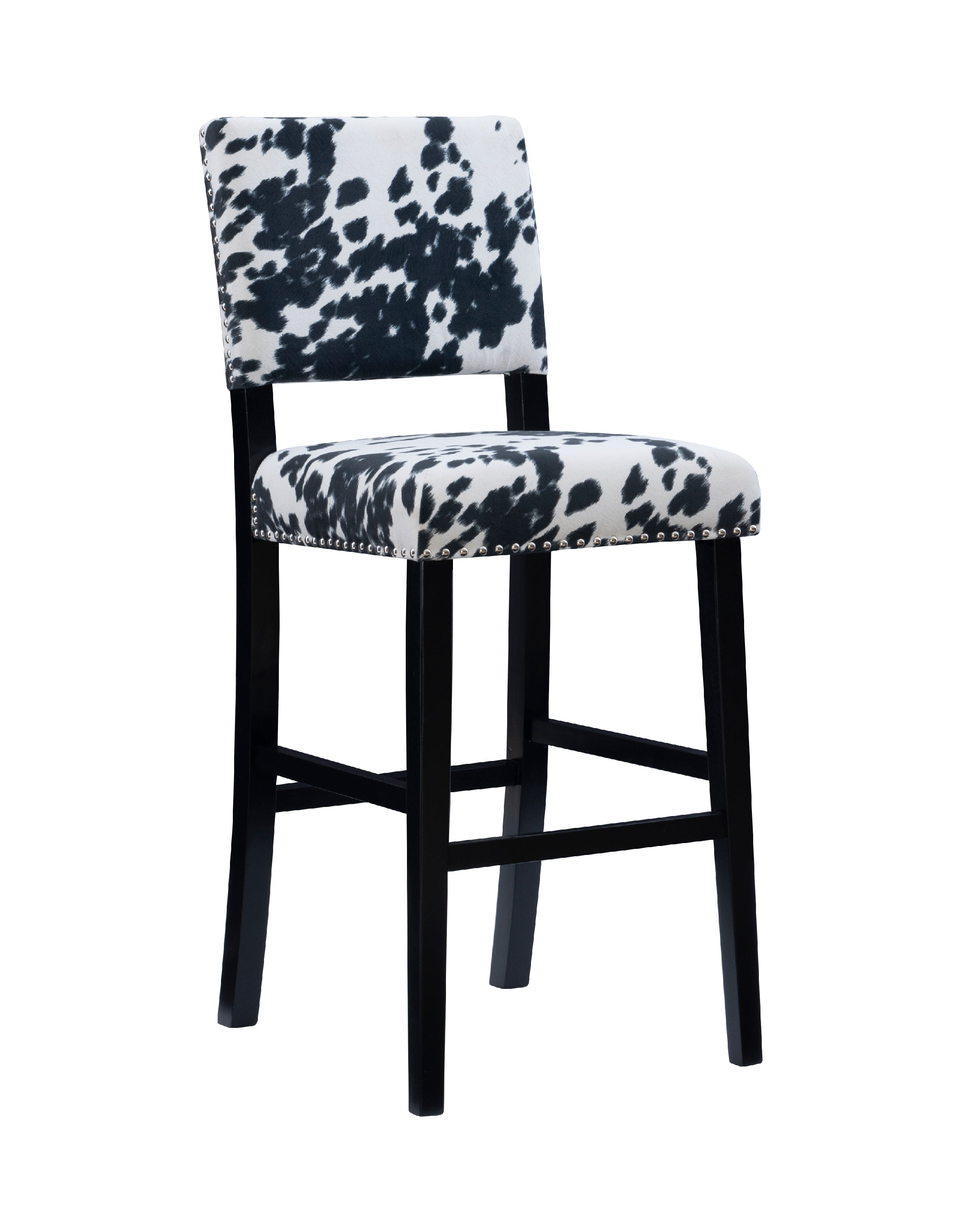Linon Armond 30" Indoor Bar Stool, Black Cow Print Fabric
