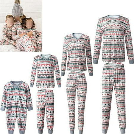 

IZhansean Matching Family Pajamas Sets Christmas PJ s with Christmas Tree Deer Reindeer Printed Long Sleeve Tee and Bottom Loungewear