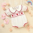 thumbnail image 2 of ZEHJUHAN Baby Girl's Cute Valentine Romper, Embroidered Heart Peter Pan Collar Bubble Sleeve Jumpsuit White，3-6M, 2 of 10