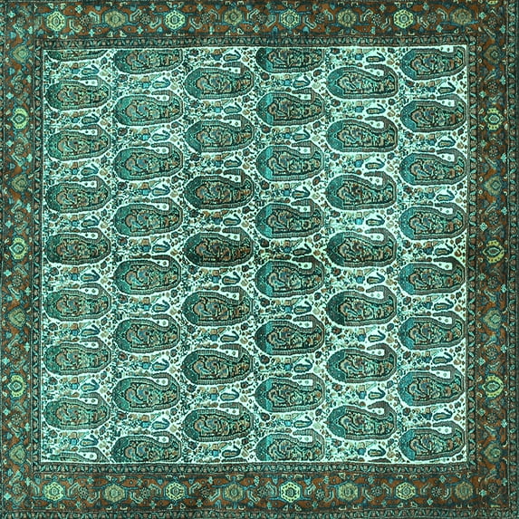 Ahgly Company Indoor Square Persian Turquoise Blue Traditional Area Rugs, 8' Square