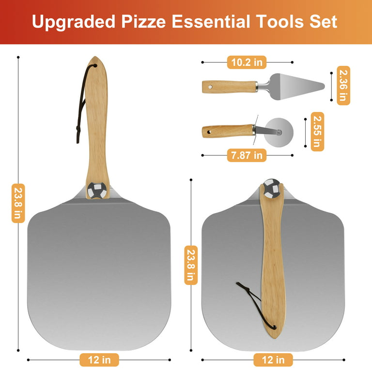  SPLENDR Aluminum Metal Pizza Peel 12 x 14 Inch & Stainless  Steel Rocker Cutter Set - Pizza Paddle Spatula for Oven Accessories, Pizza  Oven Tools, Pizza Peel & Spatula Set: Home