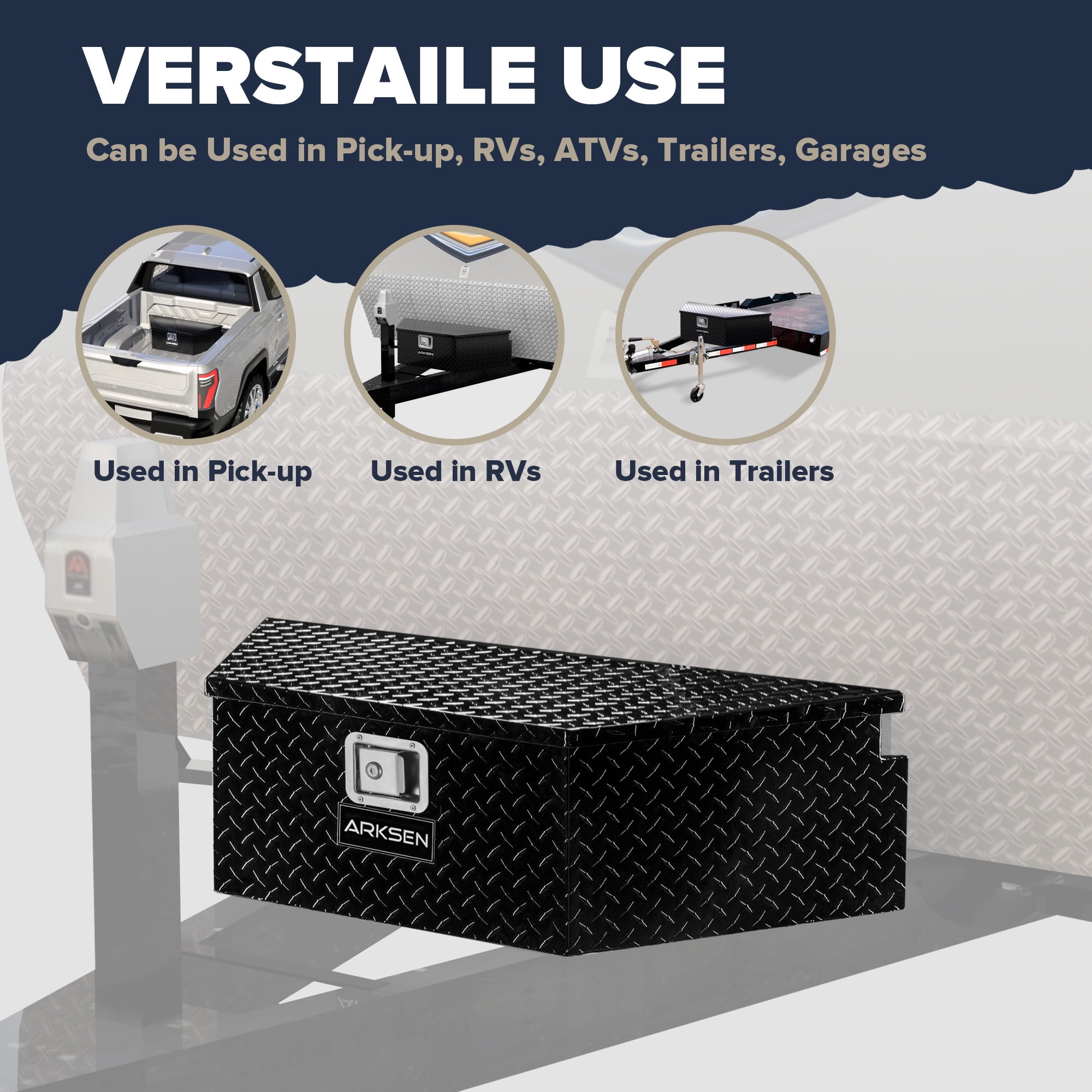 ARKSEN 39" Diamond Plate Aluminum Trailer Tongue Box Pickup Truck Tool Box Storage Organizer With Lock Key, Black