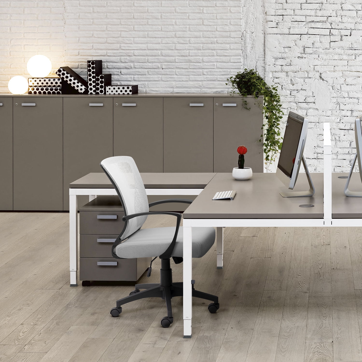 Lacoo Mid-Back Office Desk Chair Ergonomic Mesh Task Chair with Lumbar Support, Gray
