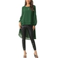 thumbnail image 2 of MODA NOVA Juniors Lantern Long Sleeve Round Neck High Low Asymmetrical Irregular Hem Casual Blouse Tops, 2 of 6