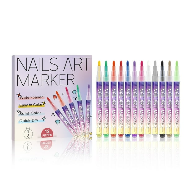 Rotulador al agua de 12 colores: crea tus diseños de uñas fácilmente, 12 ml