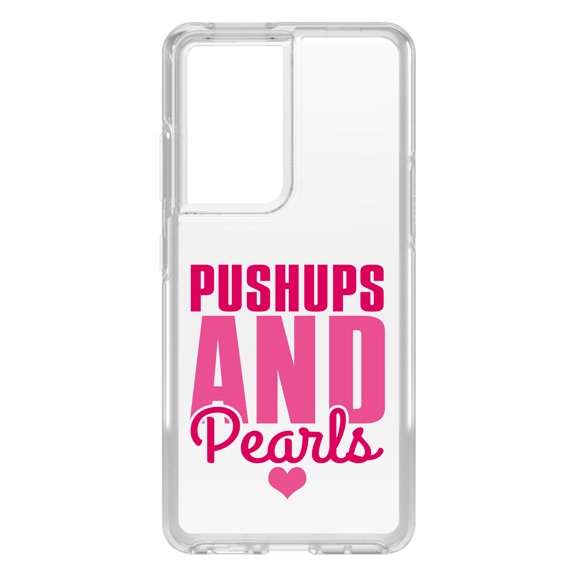 DistinctInk Clear Shockproof Hybrid Case for Galaxy S21 ULTRA 5G (6.8" Screen) - TPU Bumper Acrylic Back Tempered Glass Screen Protector - Pushups and Pearls