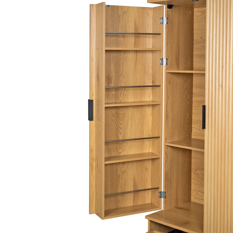 72'' Tall Fluted Kitchen Pantry Hutch with Rack & Drawer, Multi-Functional Storage Cabinet, Freestanding Cupboard Organizer