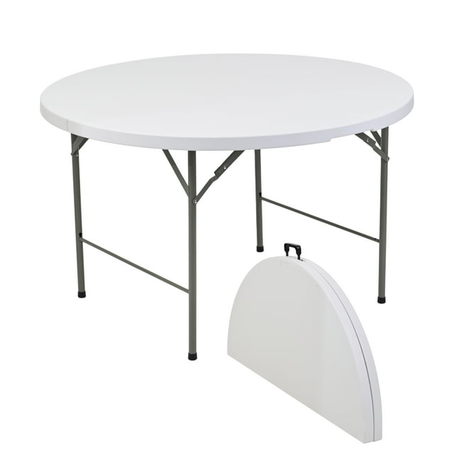Mesa Plegable Jardin Exterior Portatil Redonda Color Blanco 122cm