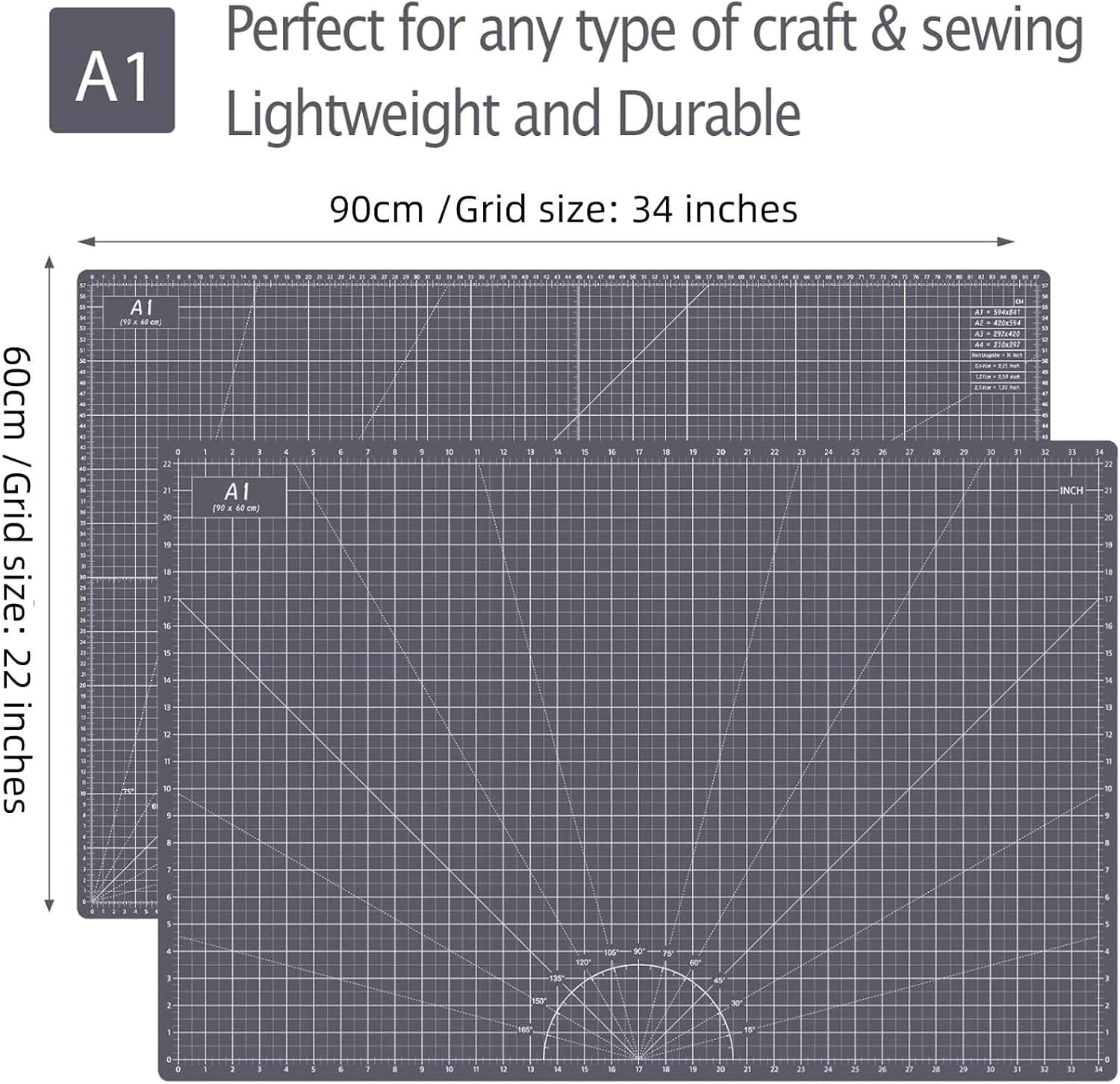 Thickened 24 x 36 Inch Self Healing Cutting Mat, Durable A1 Double Sided 5-Layer Craft Cutting Board for Fabric, Quilting, Sewing, Hobby, Scrapbooking, Arts and Crafts Project, Dark Gray