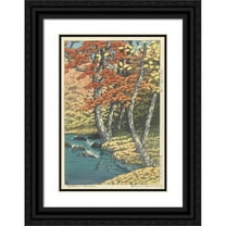Kawase Hasui 14x18 Black Ornate Wood Framed Double Matted Museum Art Print Titled - Autumn in Oirase (1933-06)