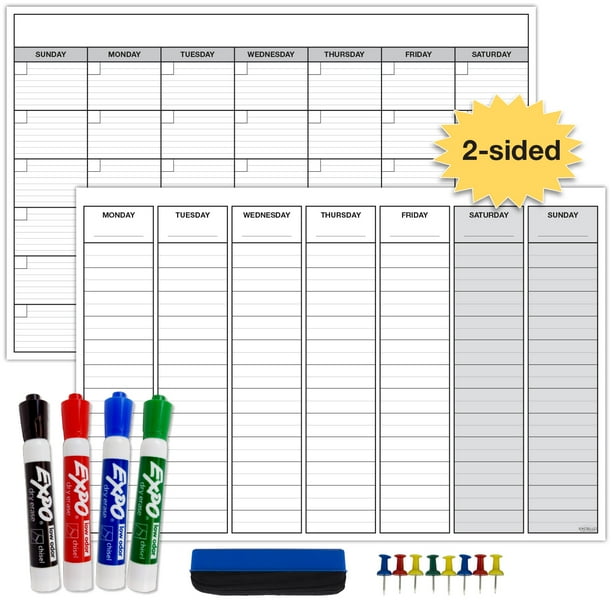 Laminated Dry Erase Calendar Large 24"x36" Double Sided Weekly
