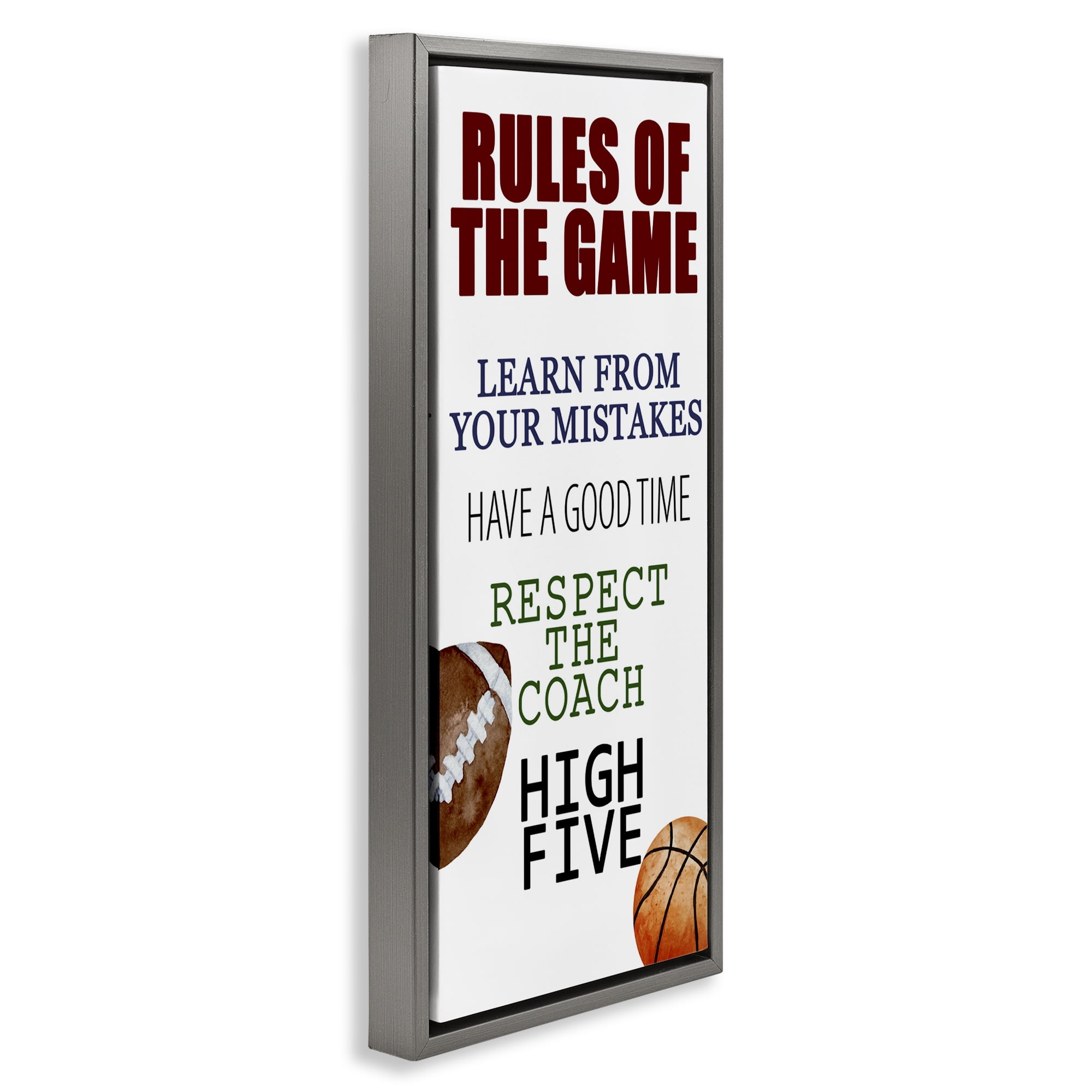 Motivational Rules Of The Game Gray Framed Floater Canvas Wall Art, design by Kim Allen