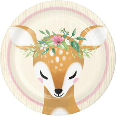96 Count Bulk Pack Little Deer Birthday Dessert Plates