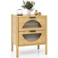 thumbnail image 1 of Costway 1 PCS Bamboo Nightstand with 2 Storage Drawers & Reeded Tempered Glass Fronts Bedroom, 1 of 10