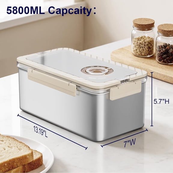 Bread Containers, Recording Stainless Steel Corner Fresh Bread Box Airtight Keeper Food Storage Container for Kitchen Countertop Homemade Breadbox , 5800ML Large Capacity 2 Pack
