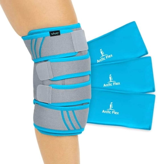 Vive Knee Ice Pack Wrap – Hot and Cold Therapy Gel Compression Brace for Knee Pain Relief, Arthritis, Tendonitis, ACL/MCL Injuries, Osteoarthritis – Adjustable Support Strap for Men and Women, Grey
