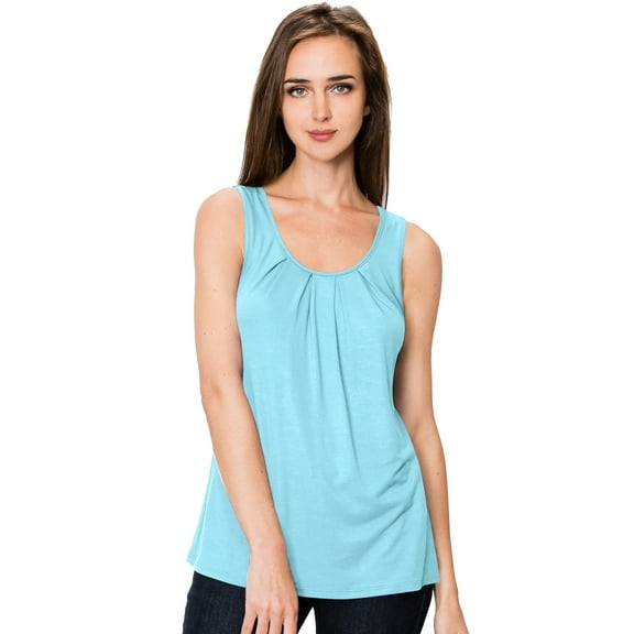 Made by Johnny Women's Casual Loose Fit Sleeveless Pleated Scoop Neck Tank Top XL AQUA