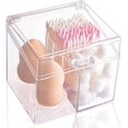 thumbnail image 1 of Botes de baño transparentes para hisopos de algodón, bolas redondas con estante para esponja de maquillaje, contenedor organizador de almacenamiento para encimera de tocador, 1 of 5