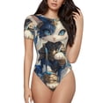 thumbnail image 1 of Fotbe Exotic Blue Cat Body de Mujer con Cuello Redondo y Mangas Cortas, Sin Mangas Ajustado, Suave, Cómodo y Básico-Medium, 1 of 7