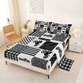 thumbnail image 2 of Castle Fairy Retro Motorcycle Bed Sheets 4pcs for Teens, Grunge Helmet Check King Sheets for Modern Room, Black White Gray, 2 of 6