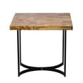 thumbnail image 3 of 32 Inch Side End Table, Hardwood Square Top, Curved Iron Base, Brown, Black, 3 of 5