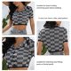 thumbnail image 5 of Blusa corta de punto con cuello vuelto, patrón a cuadros, blusa ajustada de manga corta con un solo pecho, 5 of 8