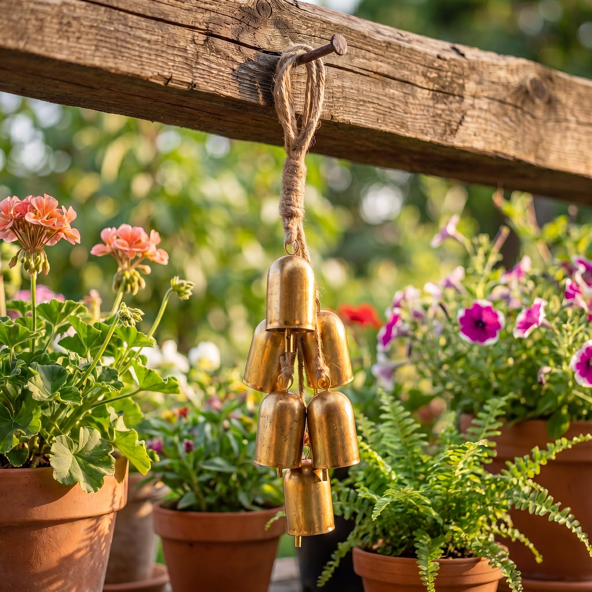 Unique Bargains Hanging Iron Trumpet Cow Bell Bronze Rope Decor 1.3" x 1.3" x 13.8"