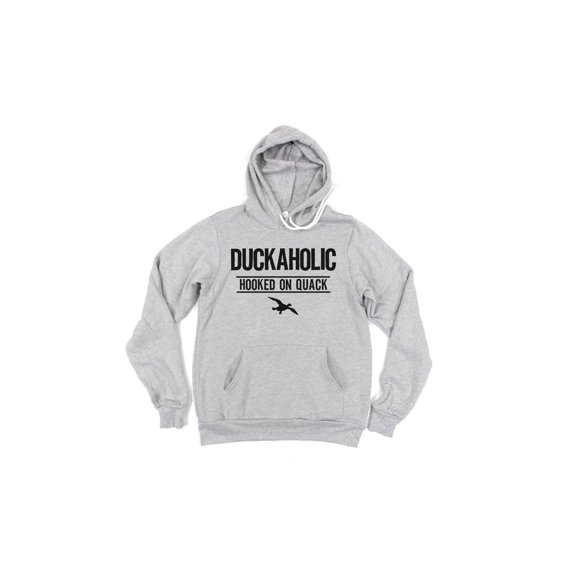 Duck Hunting Hoodie, Duckaholic, Hooked On Quack, Waterfowl Hunting, Gift For Duck Hunter, Hunting Gift, Waterfowl Hoodie, Gift For Him, Grey (Black Text), LARGE