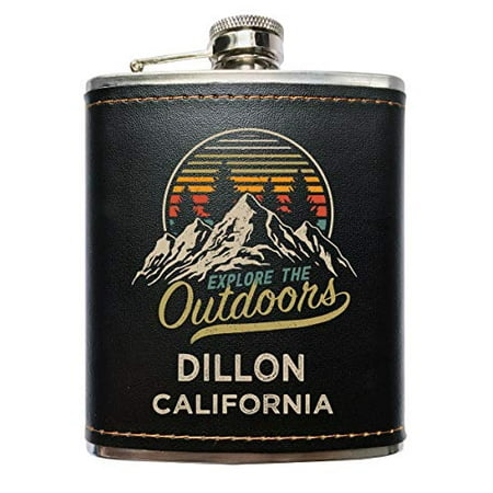 

Dillon California Explore the Outdoors Souvenir Black Leather Wrapped Stainless Steel 7 oz Flask