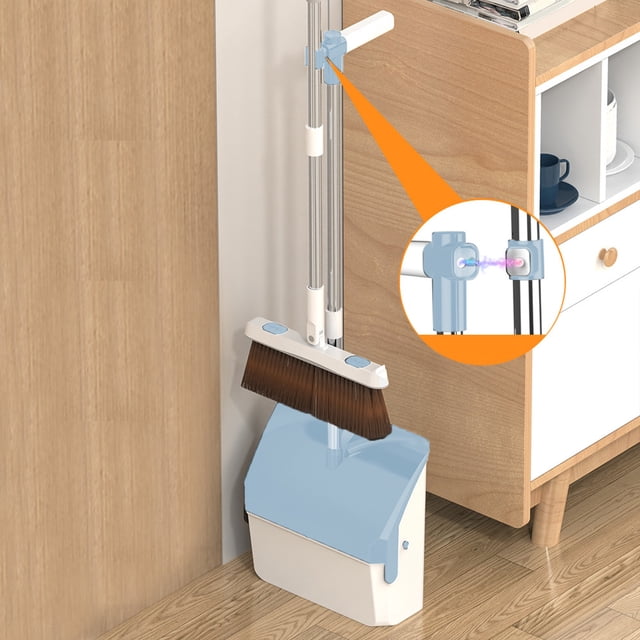 TIMIFIS Balai Balais Intérieur 180° Rotatif Rangement Vertical Type à Aspiration Magnétique Balais à Pression et Ensemble Pelle et Balai avec Dents de Raclage et Couvre-Balais Nettoyage en Profondeur Convient pour la Maison -