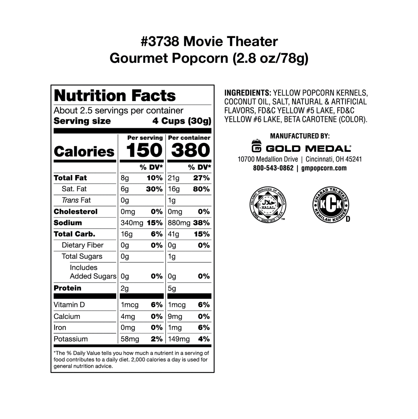Gold Medal Movie Theatre Popcorn Gourmet Popcorn, 2.8 Ounce (Pack of 15)