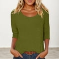 thumbnail image 4 of 3/4 Sleeve T Shirts for Women 2025 Fall Casual Scoop Neck Solid Color Plain Basic Tshirt Womens T Shirts, 4 of 5