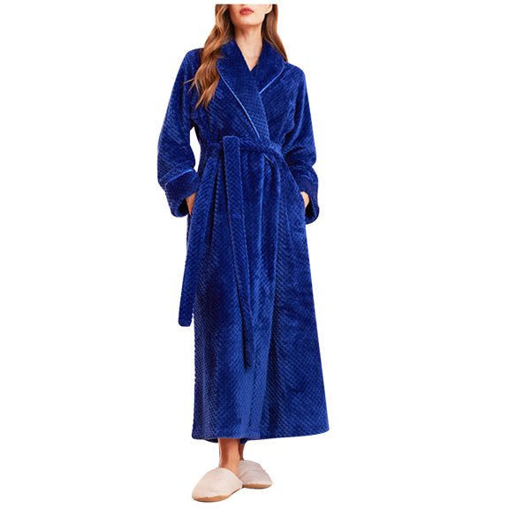 ZVNAΖH Womens Plush Robe, Soft Warm Fleece Bathrobe for Women Shower, Long Robe with Pockets, Cute Nightgown Sleepwear, Gifts for Women, Year-end Clearance