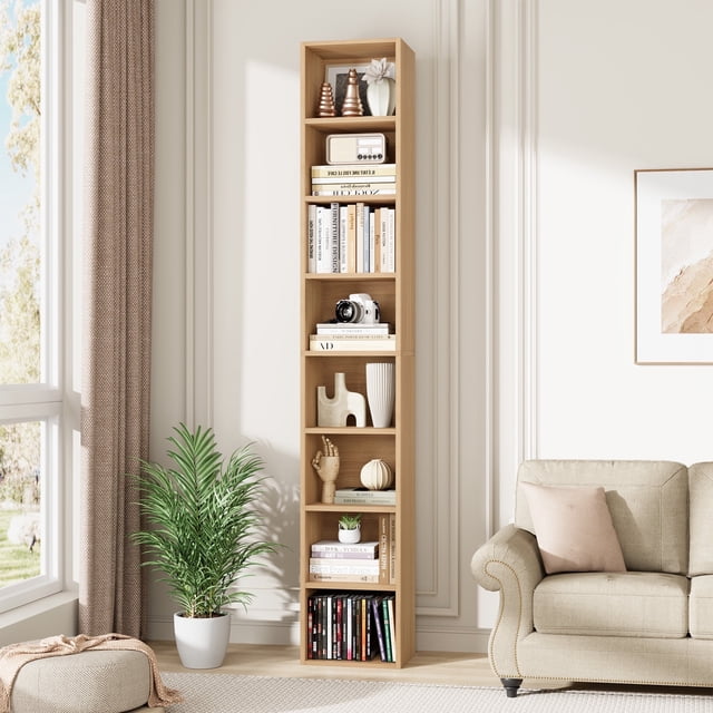 Homfa 8-Tier Wood Bookcase, 71'' Tall Storage Cube Organizer with Adjustable Shelves, Nature