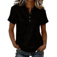 thumbnail image 5 of Womens Summer 2026 Short Sleeve Shirts V Neck Button Beach Vacation Outfits Dressy Summer Casual Blouses by Yigetop Black L, 5 of 5