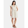 thumbnail image 2 of Time and Tru Women's and Women's Plus Button Front Cotton Mini Dress with Flutter Sleeves, Sizes XS-4X, 2 of 6