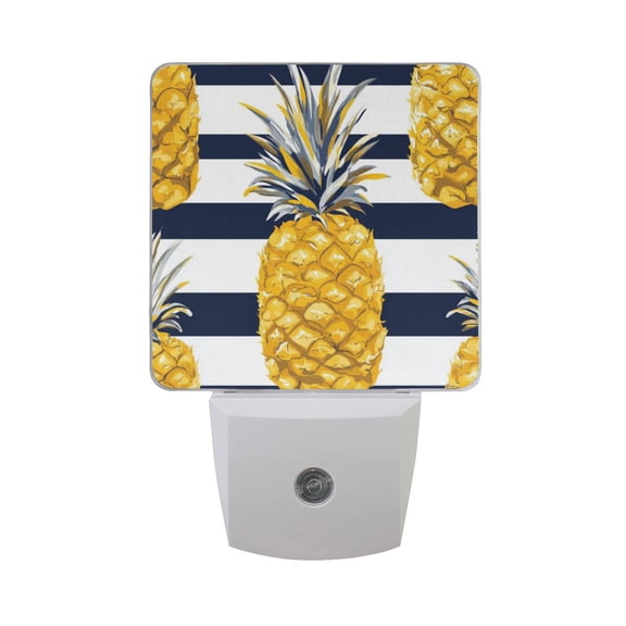 Navy Blue Stripes Pineapples Cute LED Night Light with Smart Sensor Plug Into Wall Dusk to Dawn 2 packs