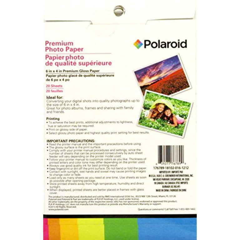 Polaroid Premium Glossy Photo Paper 6 in X 4 in (3 Pack, 20 Sheets Per Pack)
