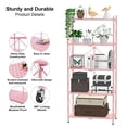 thumbnail image 5 of 5 Tier Foldable Shelf with Wheels, Portable Carbon Steel No Assembly Organizer, Collapsible Rolling Standing Utility Storage Rack for Kitchen Pantry Office, Pink, 5 of 5