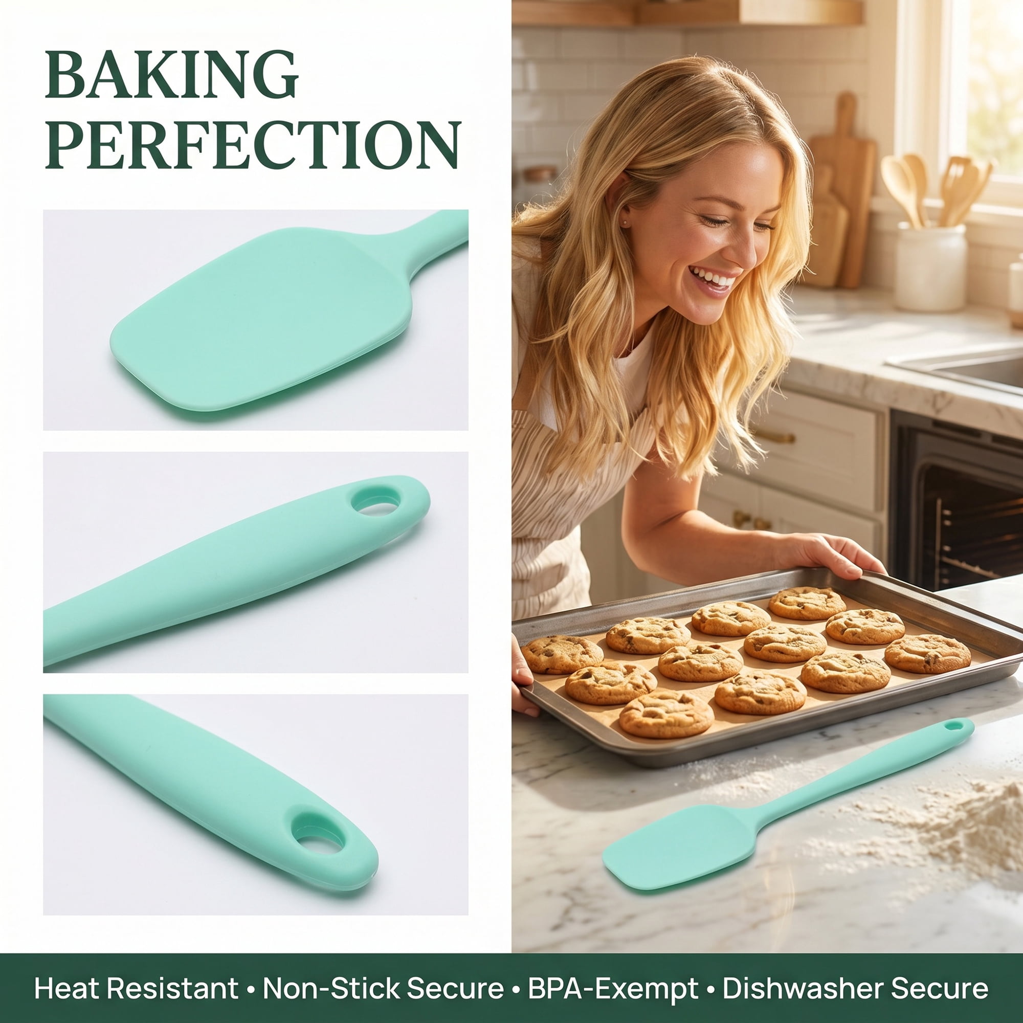 Unique Bargains 3-Piece Kitchen Silicone Spatula Set with Heat-Resistant Tools Green 3PCS