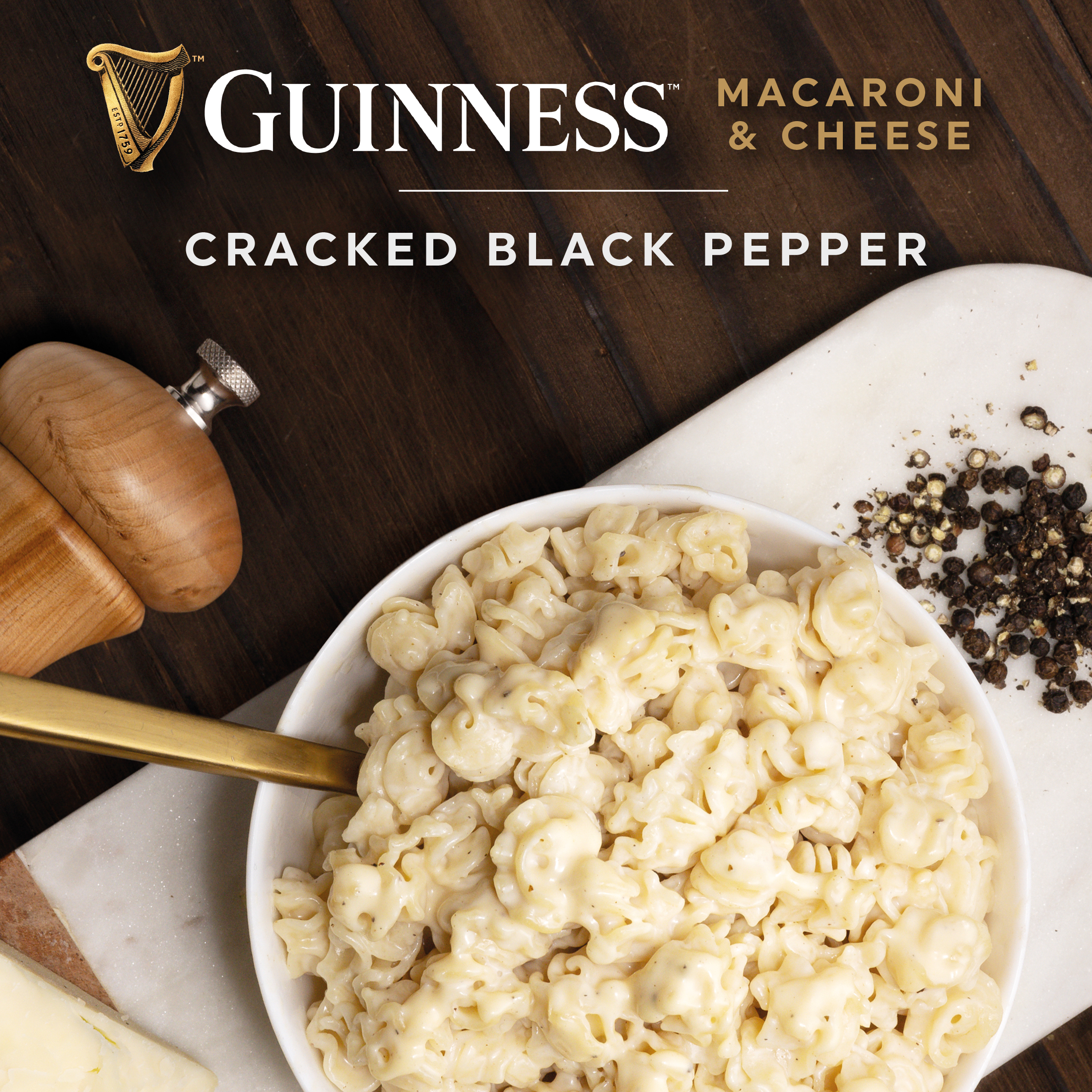 Guinness Cracked Black Pepper Macaroni & Cheese with Organic Pasta, 11 oz Box, Shelf-Stable
