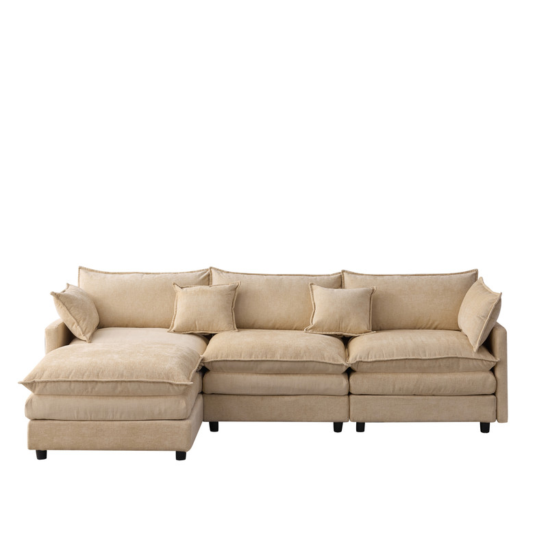 105" Modular Sectional Couch, 3-Seater Soft Chenille L-Shaped Sofa with Ottoman, Upholstery Sofa Couch with Pocket Coil & High-Density Foam for Living Room