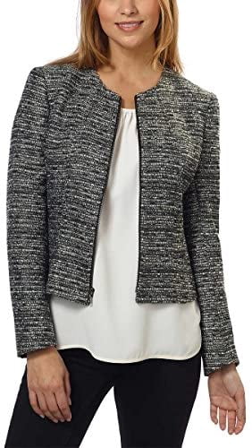 Anne Klein Women's Tweed Zip Front Jacket, Size: 14, Black