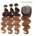 thumbnail image 2 of Two Tone Ombre T4/30 Body Wave Hair 3 Bundles with T-Part Lace Closure Middle Part 100% Unprocessed Brazilian Remy Virgin Hair Body Wave Human Hair Bundles 20"22"24" with Closure 20", 2 of 7