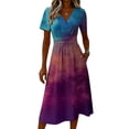 thumbnail image 5 of Laqbezok Tie-Dye Short Sleeve Midi Dress, Artistic Splash V-Neck Ruched High Waist Slimming Dress, Casual A-Line Flare Fashion Outfit, Vibrant Watercolor Sun Dress, 5 of 6