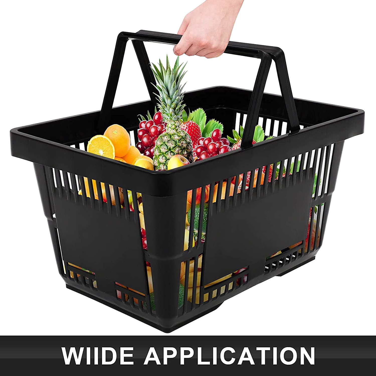 21L Shopping Basket Black Basket With Plastic Handles For Supermarket shop Black Plastic Shopping Basket Convenient Sundries Laundry Basket 12 Pack Shopping Basket