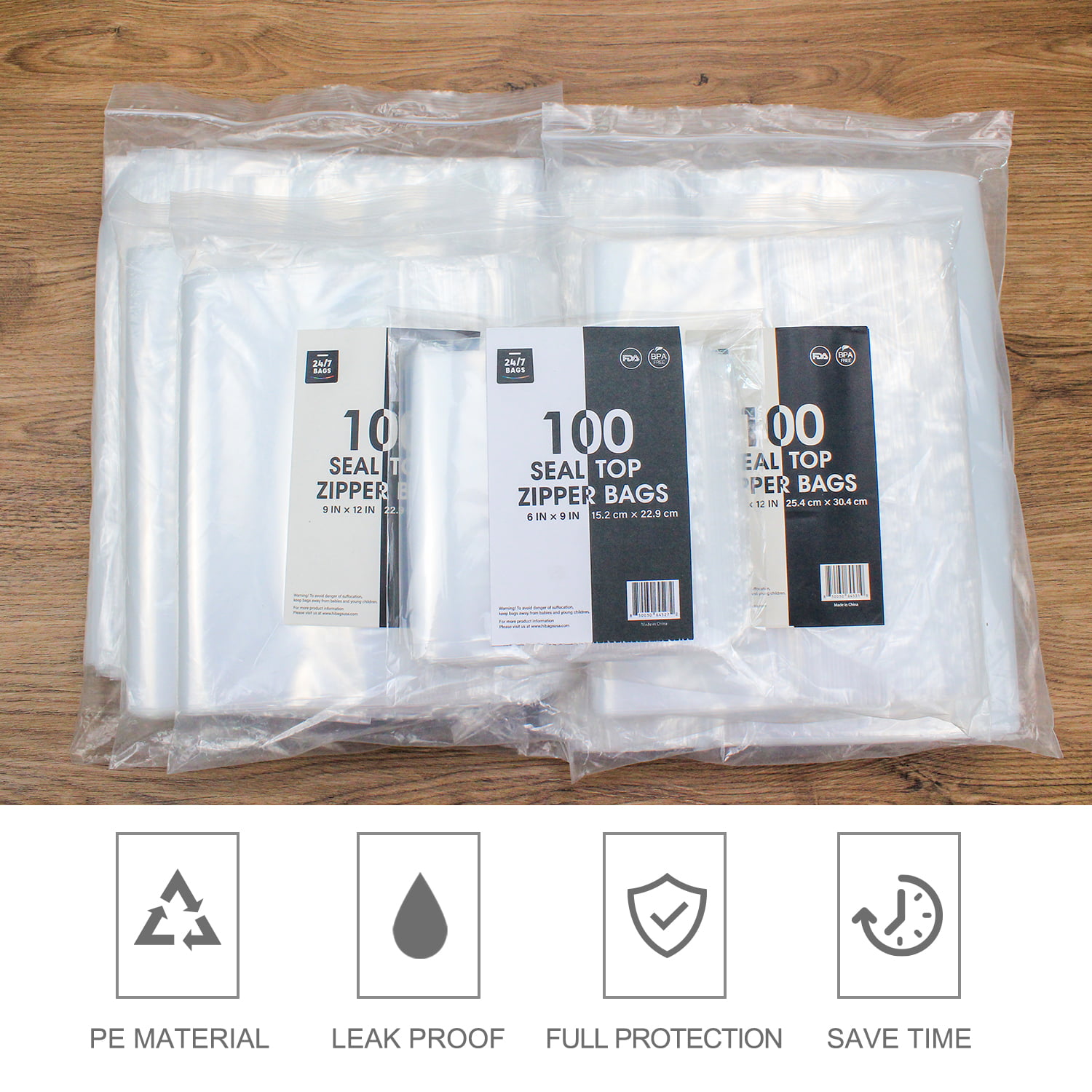 100 Bags, 10 x 12 Inch Reclosable Plastic Poly Bags, BPA-Free