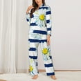 thumbnail image 3 of Junzan Daisy Striped Nautical Print Womens Pajama Sets,Long Sleeve Button Down For Women Pjs 2 Piece, 3 of 9