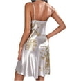 thumbnail image 3 of Xysaqa Women Sleepwear Satin Nightgown Mini Slip Chemise Short Nightwear Floral Print Womens Lingerie Cowl Neck Sleep Dress S-3XL, 3 of 4